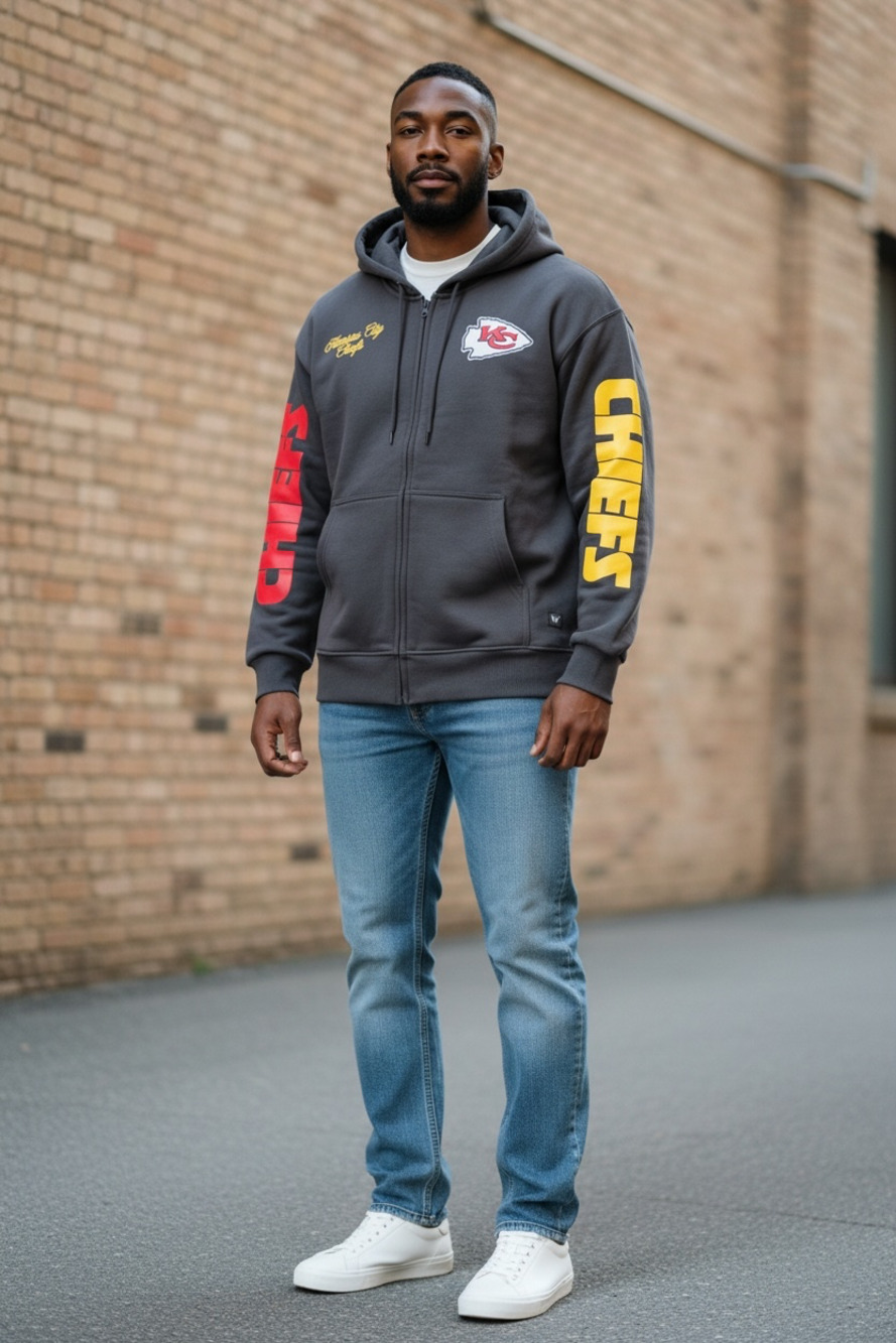 The Wild Collective x PacSun Kansas City Chiefs Full-Zip Washed Black Hoodie